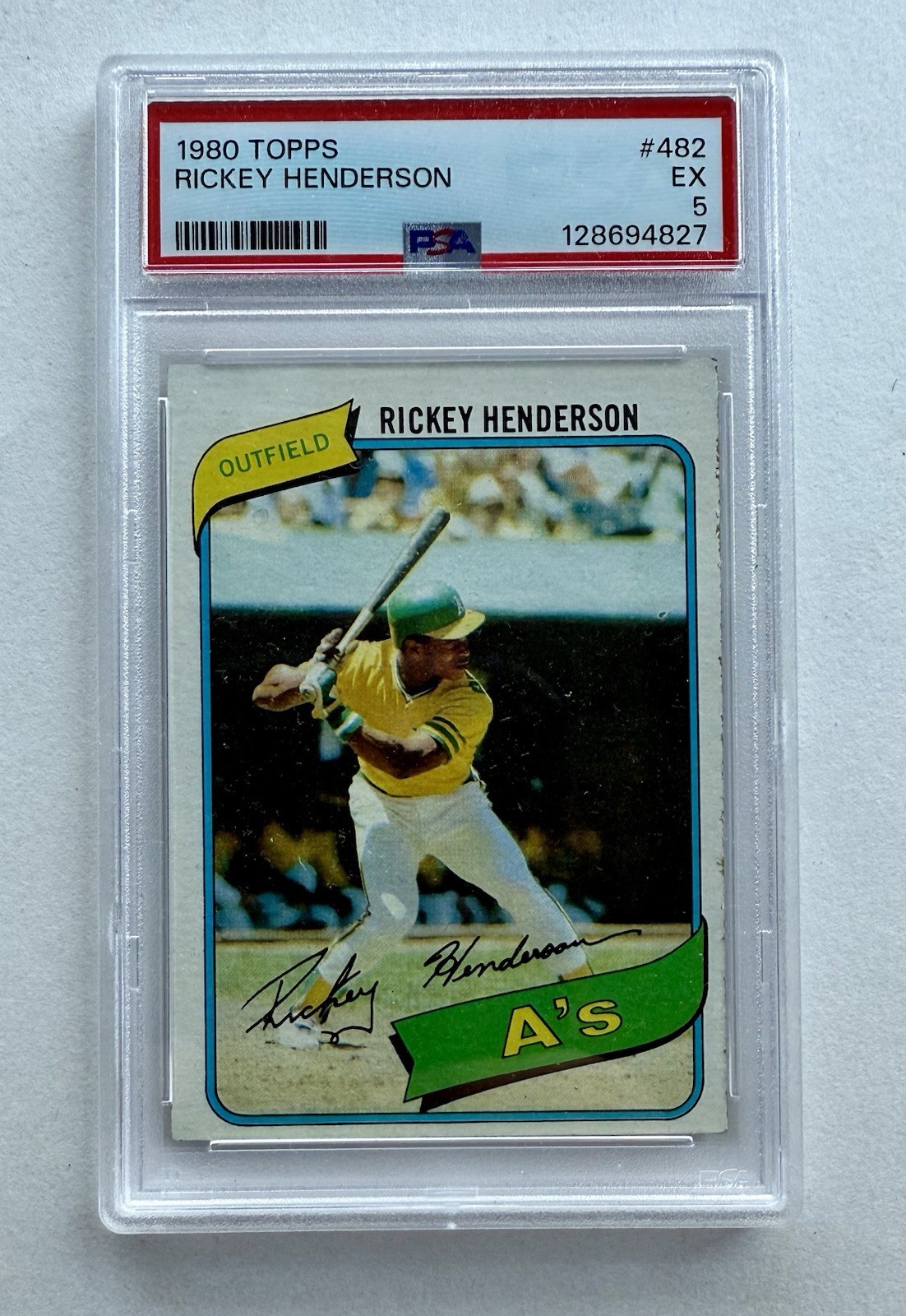 Rickey Henderson Rookie Card PSA 5 Topps 1980, Card #482