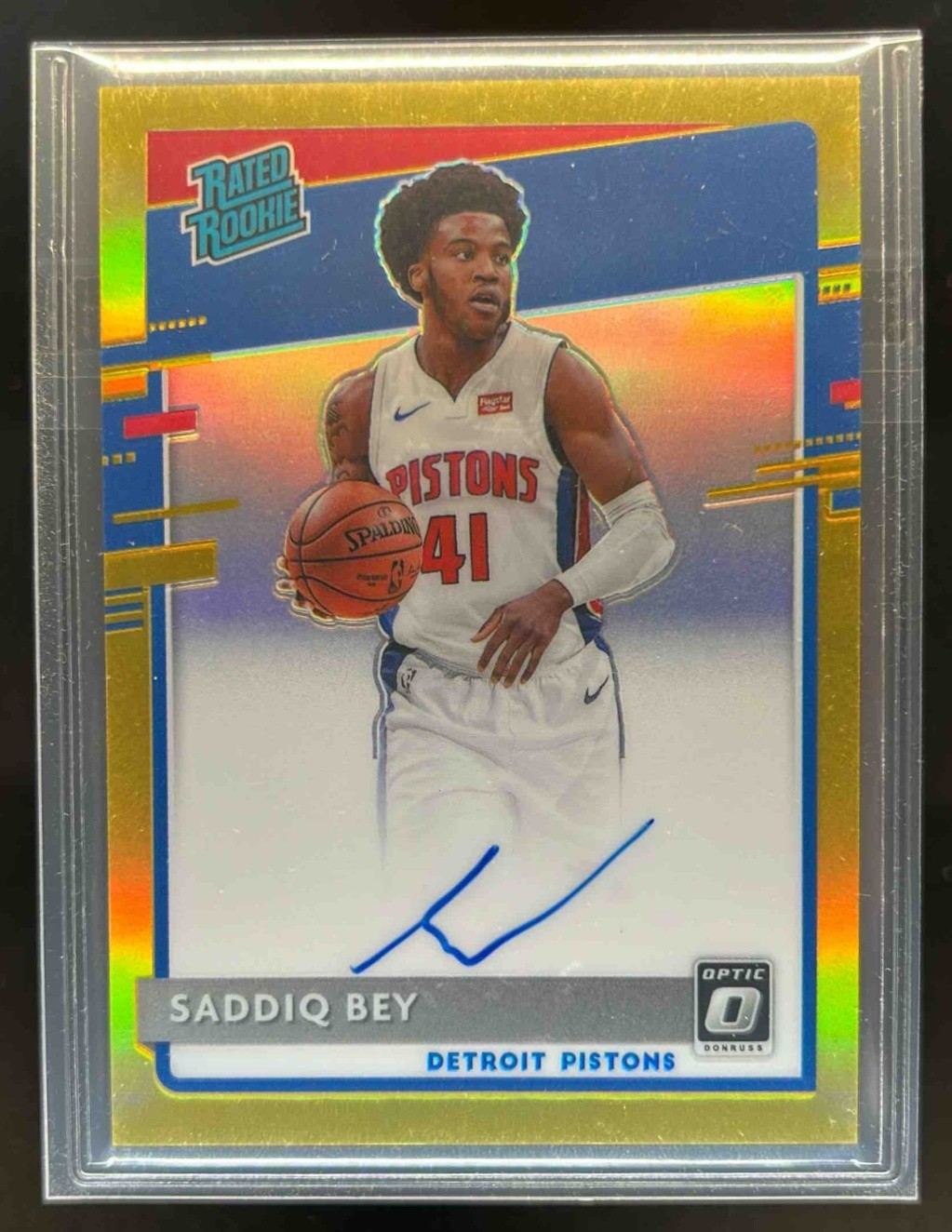 2020-21 Donruss Optic Saddiq Bey Rated Rookie Gold RC Auto #10/10 Pistons