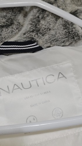Nautica Puffer Winter Jacket Womens Size EUR S Fits 8 10 White Faux Fur Hooded - Picture 7 of 10