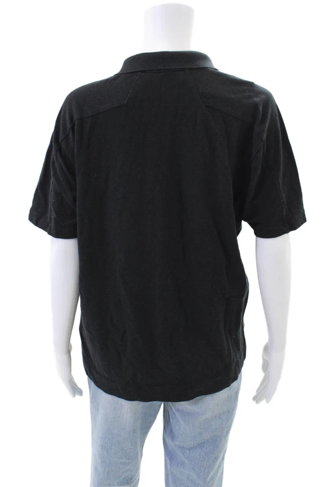 Camisa Polo Orlebar Marrón Para Hombres Manga Corta Cuello Tejido Negro Algodón Talla Grande Foto 3 de 4