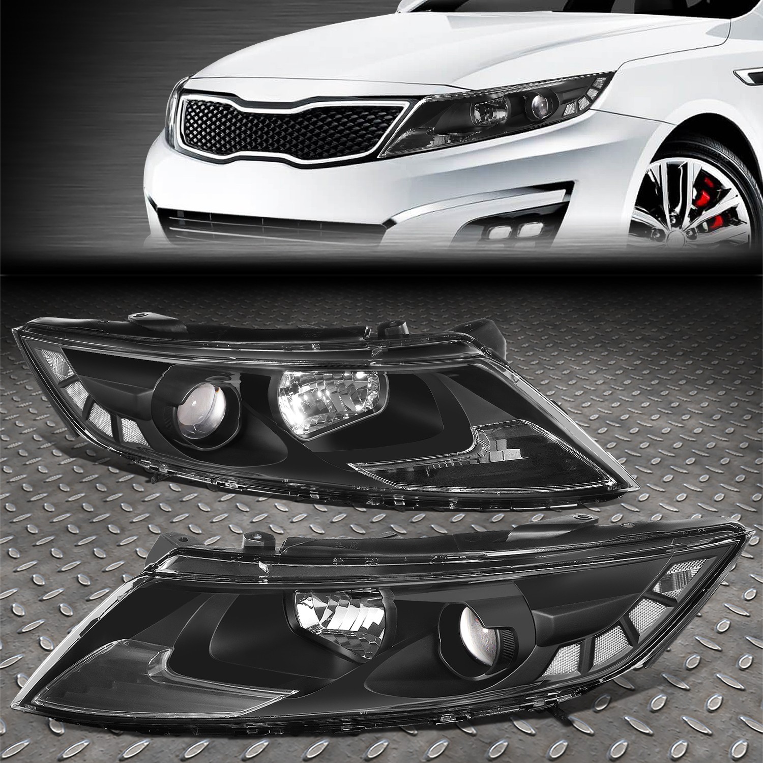 FOR 11-13 OPTIMA FACTORY STYLE PROJECTOR HEADLIGHT HEAD LAMPS SET BLACK/CLEAR