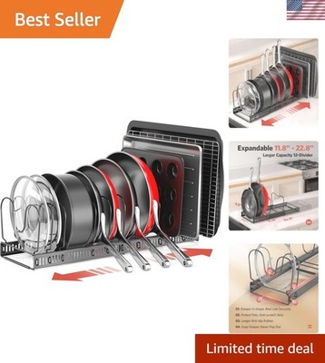 Pots and Pans Organizer under Cabinet, Expandable 11.8''-22.8'' Pot Lid Holder ...
