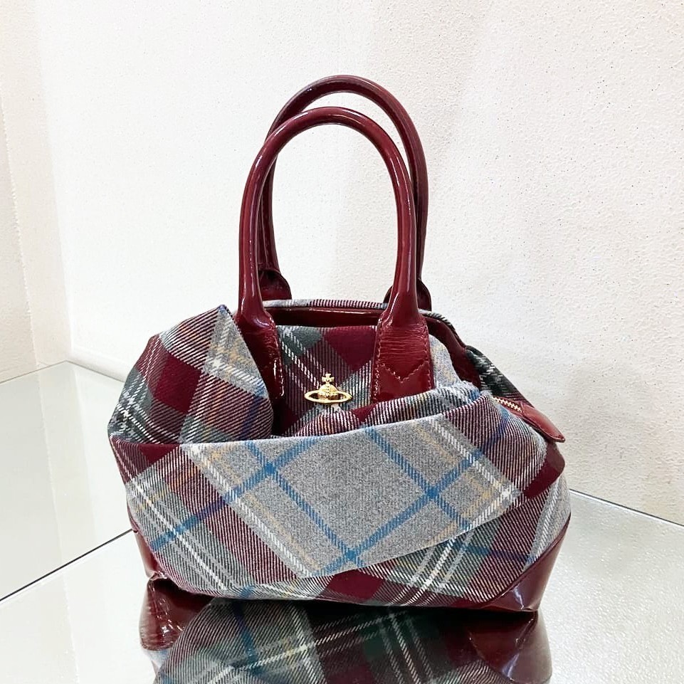 Vivienne Westwood Plaid Cloth Bow Handbag Patent Leather outlet F