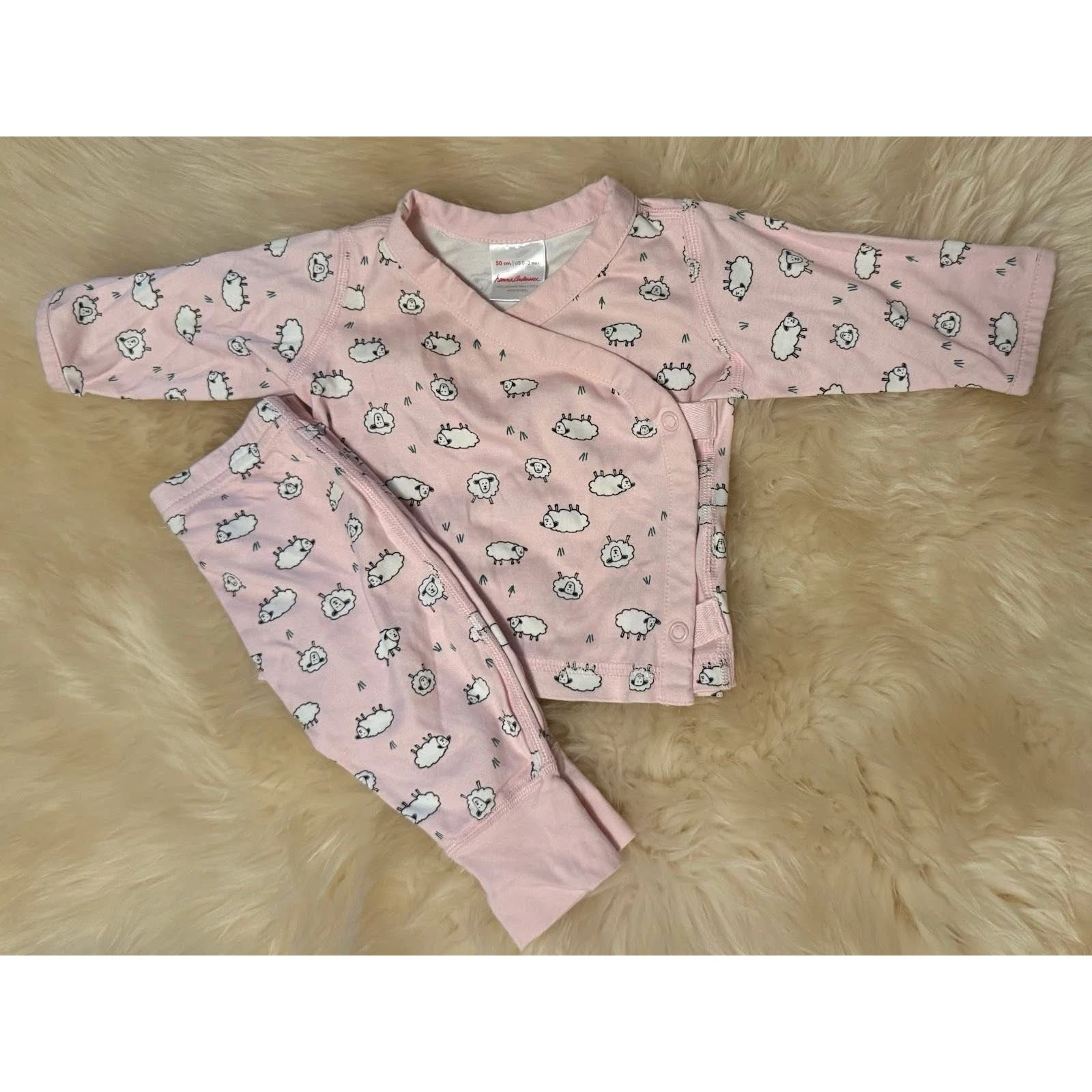 Hanna Andersson Newborn Wiggle Set Organic Cotton Kimono Pink Sheep Size 0-3m