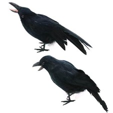 Halloween Realistic Crow, 9.84" Extra Large Black Feathered Standing Crow for...