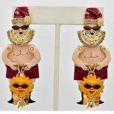 Lunch At The Ritz Vintage Christmas Clip On Earrings Santa Claus Signed BinAR