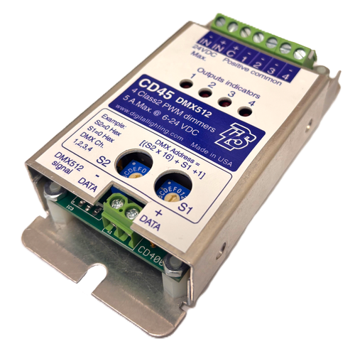 CD45: DMX decoder 4 LED PWM dimmer decoder 8 A. 12-24 VDC RGB / RGBW Made in USA - Picture 2 of 2
