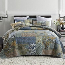 Cotton Bedspread Quilt Sets Reversible Bedding Coverlet Sets,3 Pieces Green R...