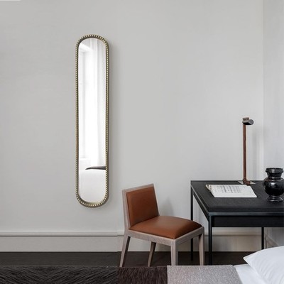 Long Skinny Mirror for Wall,Gold Narrow Oval Mirror for Entryway Bath,Metal