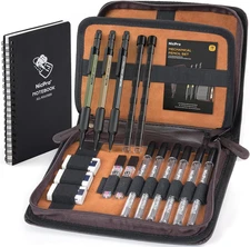 Nicpro 1.3Mm Mechanical Pencil Set in Leather Bag with Waterproof Field Notebook