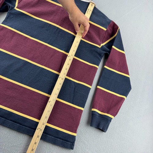 LL Bean Rugby Shirt Mens Small Red Heavy Cotton Striped Long Sleeve Polo Y2K - Picture 9 of 11
