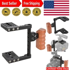DSLR Video Camera Cage Stabilizer Rig with Wooden Handle Compatible for Camer...