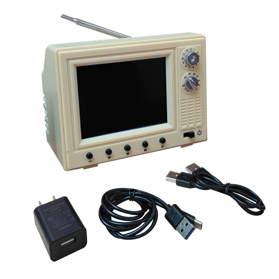 1:12 Mini Retro Television w HD Playback & Data Transfer USB Port for Video File