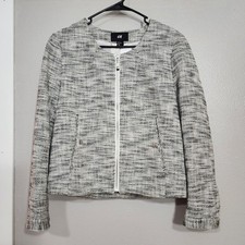 H M Tweed Blazer Long Sleeve Jacket Womens Size 12 Full Zip Crew Neck Formal