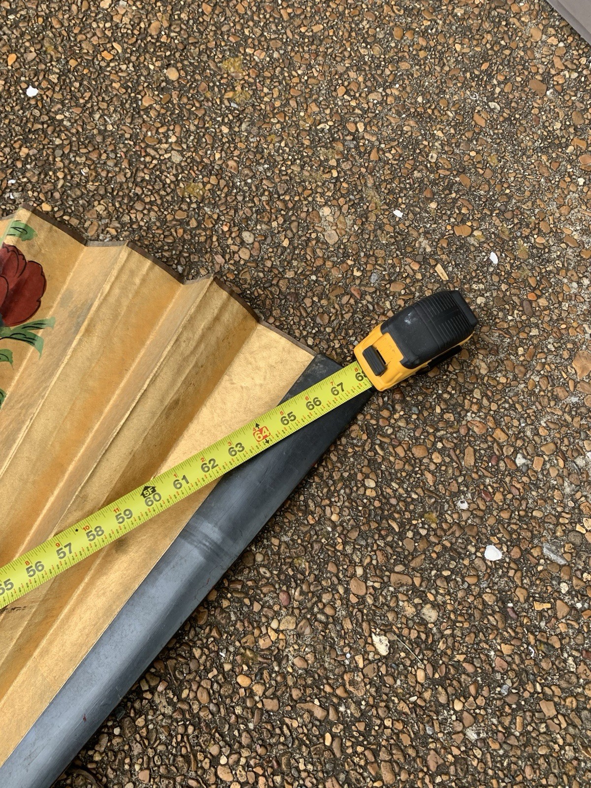 RARE 68” VTG Gilt Asian Wall Fan Handpaint Peacock Gold Leaf Black Monture Birds