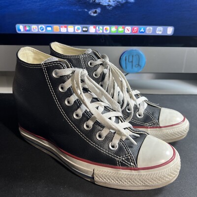 Converse Chuck Taylor All Star Hidden Wedge Shoes Black Women's Leather ￼Sz 