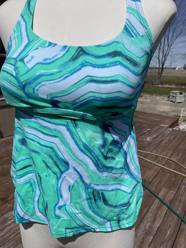 Nike Womens Size S Gray Green Blue white Marble Swim Top Tankini New - Picture 2 of 5