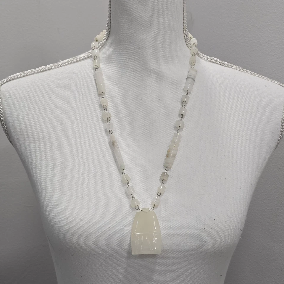 Collar Colgante Cadena Cuentas Ágata Mexicana Ónix Blanco Retro Festival Años 70 Foto 3 de 4