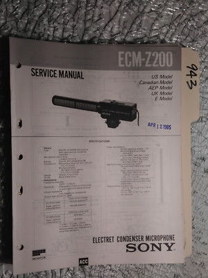 Sony ecm-z200 service manual original repair book condensor microphone ...