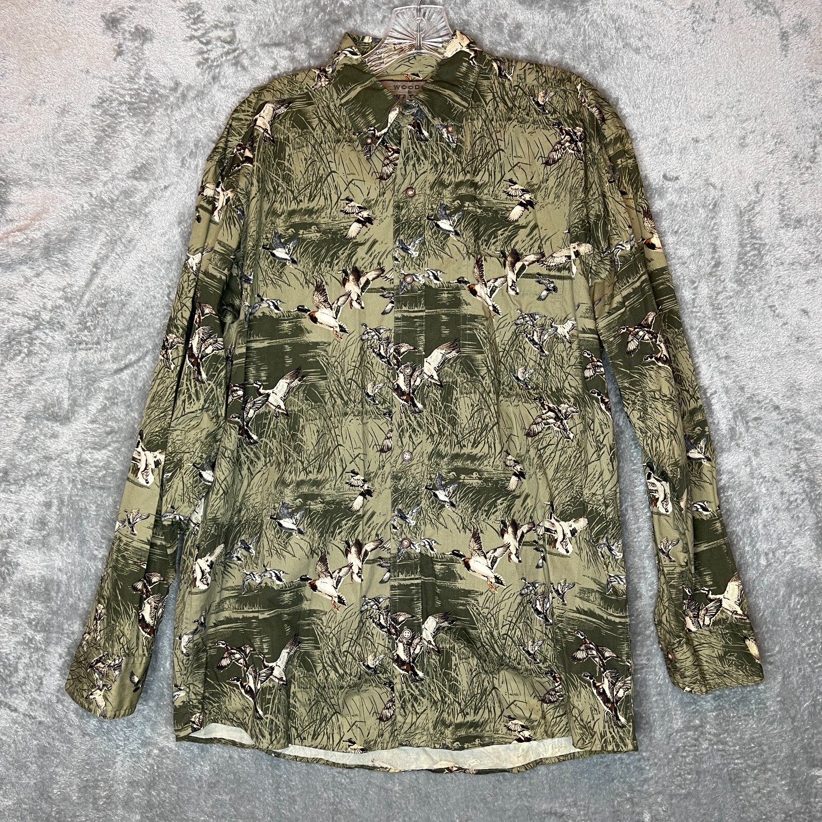 Mens Graphic Duck Hunting Sports Water Outdoor Long Sleeve Button Down Shirt M
