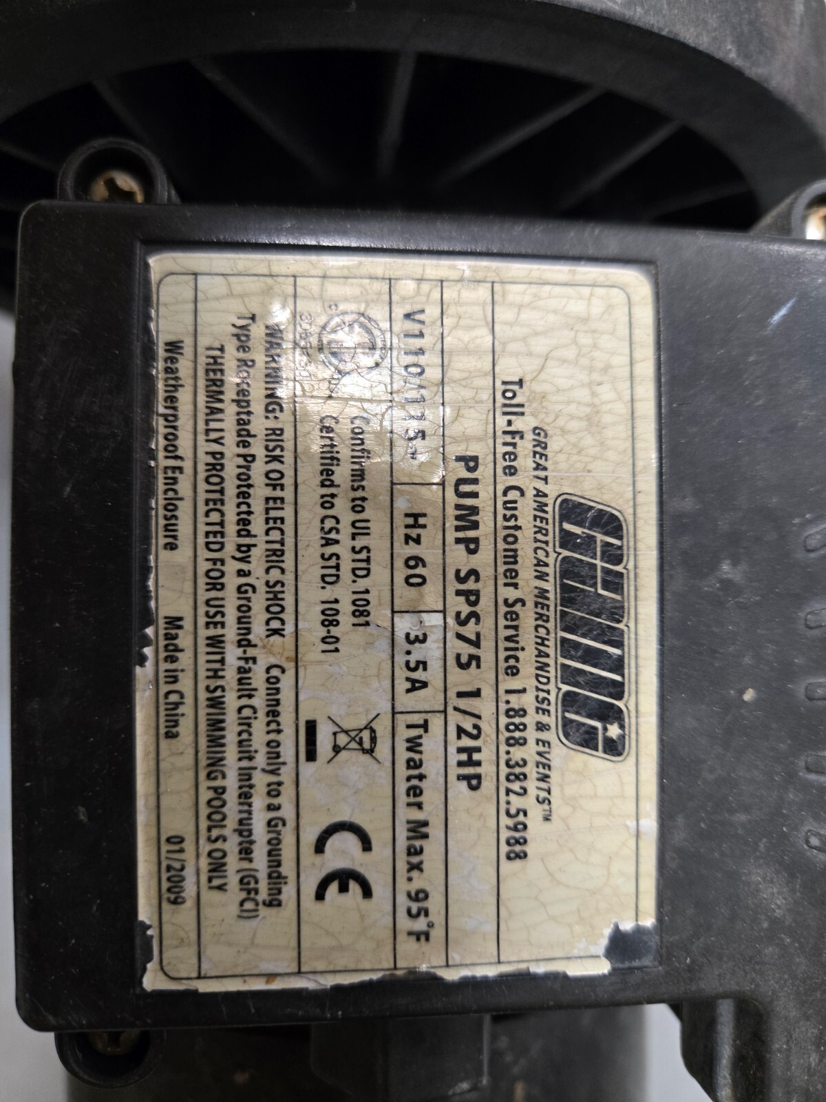 SPS75, GAME Pool pump, 115V, 3.5 Amp, USED good condition.