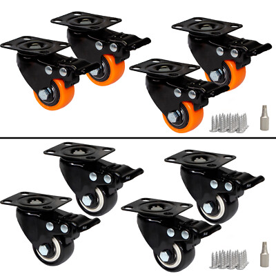 Transportrollen Möbelrollen 4er Set Lenkrollen und Bremse 40mm Orange Schwarz