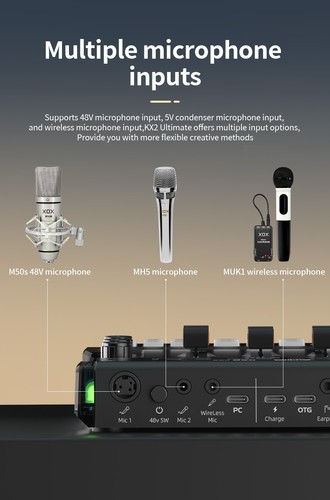 Audio interface with battery, Sound card for Pc/Phone Live Streaming Sing Gaming - Picture 10 of 17