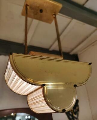 ANTIQUE OLD VINTAGE ART DECO FIXTURE CEILING BRASS HANGING LIGHT GLASS ROD LAMP