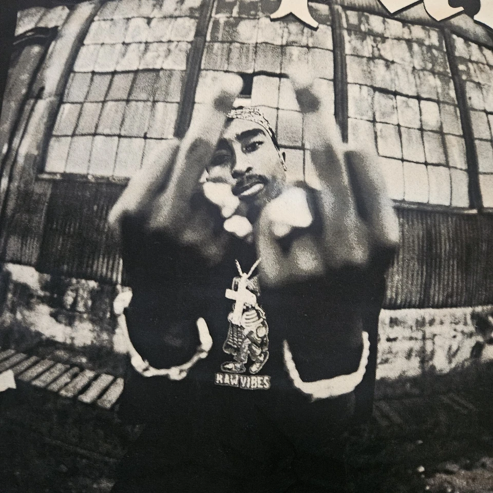 2PAC TUPAC RAW VIBES Double MIDDLE FINGER BLACK SHIRT SIZE Large - Image 2 of 4