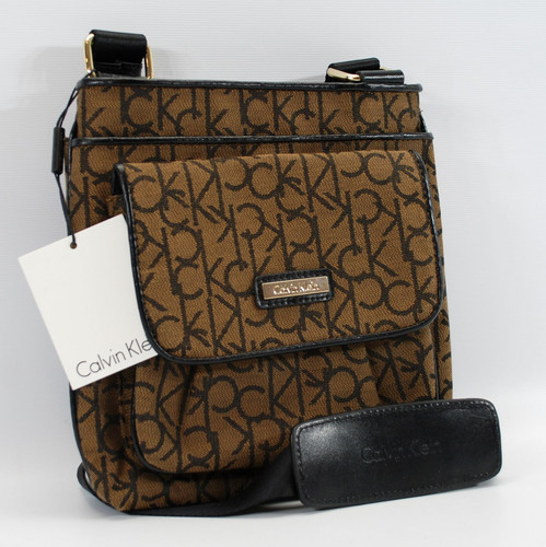 CALVIN KLEIN AUTHENTIC BROWN/CHOCOLATE/BLACK LOGO CROSSBODY BAG PURSE NWT - Picture 2 of 7
