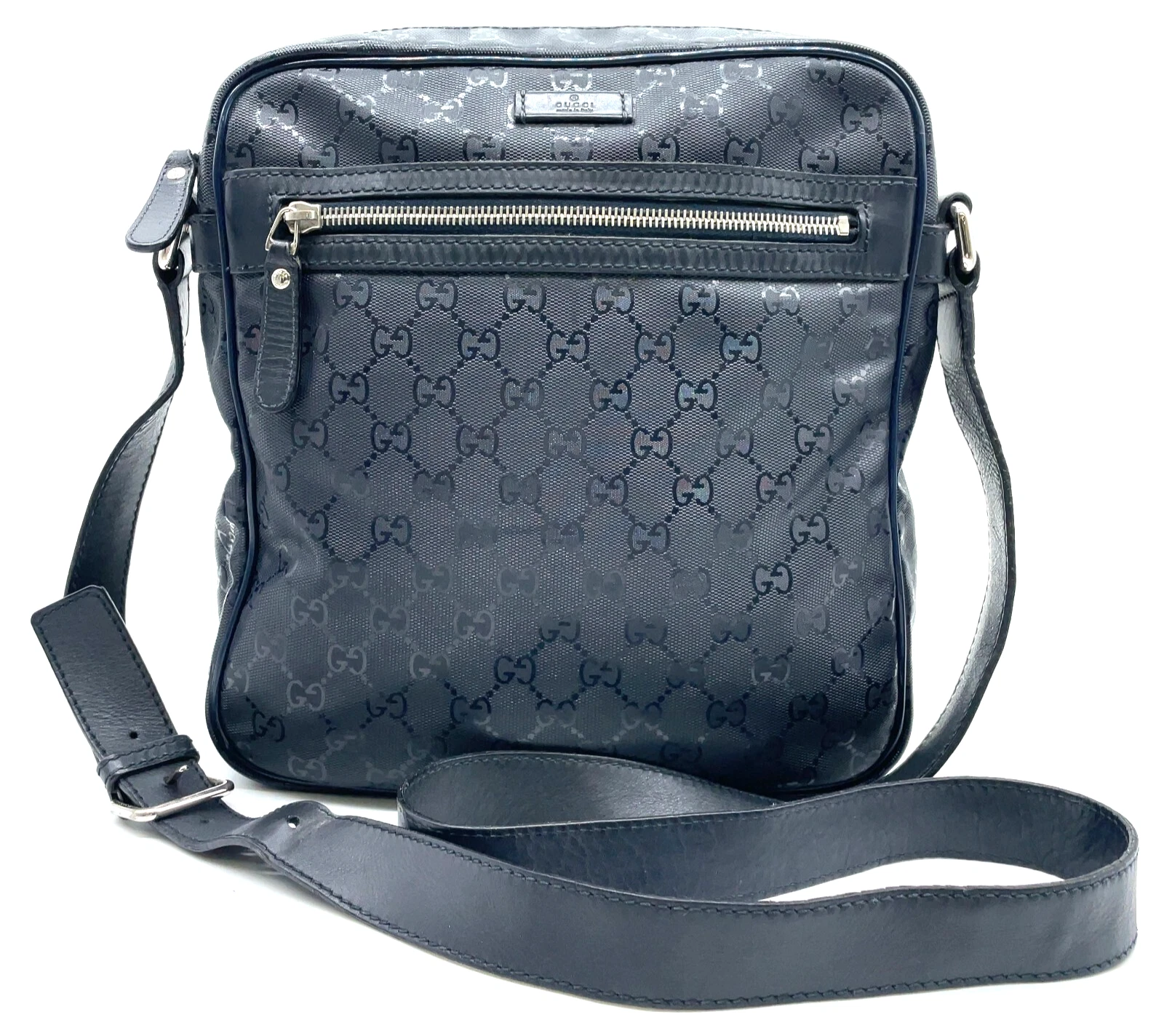 Authentique sac à bandoulière Gucci GG Supreme PVC cuir bleu marine 201448.520981 NS041604