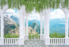 Veranda Promenade Balcony Railings Mountain View Wall Mural Wallpaper Paste Fit*