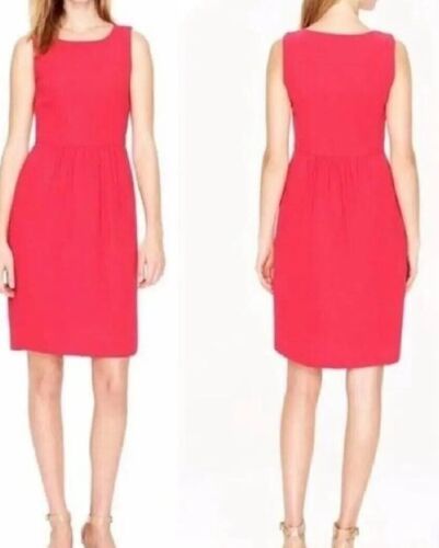 J.Crew Vestito Donna Camille Rosso Papavero Girocollo Senza Maniche Tubino Crepe Tg6p - Foto 2 di 3