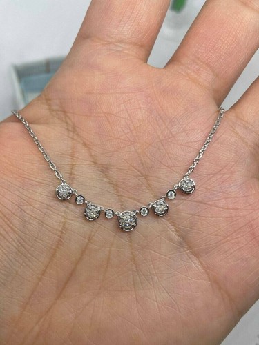 NEW GIRLS 1.50Ct Round Cut Diamond Bar Pendant Free Chain 14K White Gold Finish - Picture 5 of 6