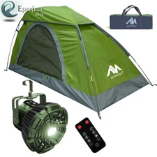 1-2 Person Waterproof Camping Backpacking Tent &Portable LED Light Lantern w/Fan