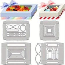 1Set 4Pcs Gift Box with Window Cutting Dies Metal 3D Box Frame