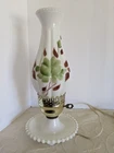 Vintage Milk Glass Handpainted Lamp 13. 5"H Works Perfect Fall Decor Colors