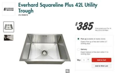 Everhard Squareline Plus 42l Utility Laundry Trough Sink