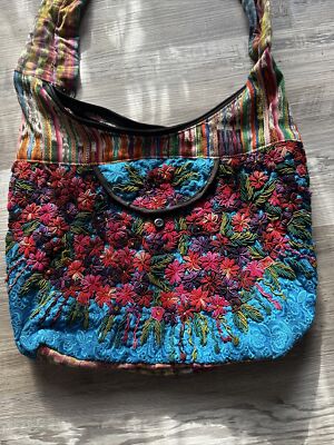 Beautiful Boho Floral Handmade Bag W/Padded Crossbody Shoulder Strap