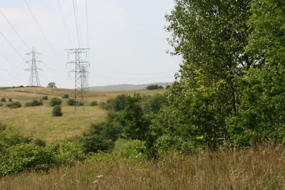 Foto 6x4 Stromleitungen westlich von Garscadden Wood Ein doppelter Satz Stromleitungen um 2006