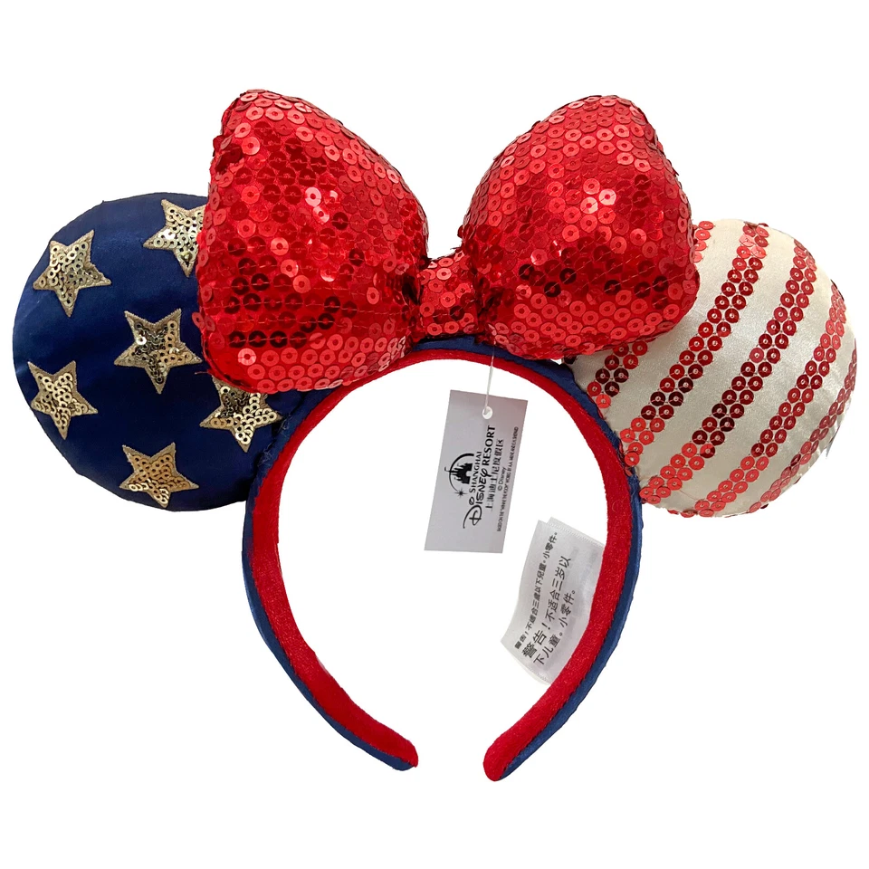 Disney- Parks  Stars Sequin American Flag Minnie Mouse Ears Red Bow Headband - Image 3 of 4