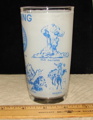 Vintage Hazel Atlas Frosted Glass Tumbler, 1950s State of WYOMING, Highlights