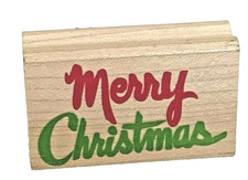 Merry Christmas Posh Impressions Wood Rubber Stamp Holiday Script for Tags 2"