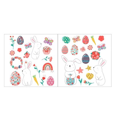 2pcs Happy Easter Decorations Window Clings Flower Bunny Egg Wall Sticker Decal