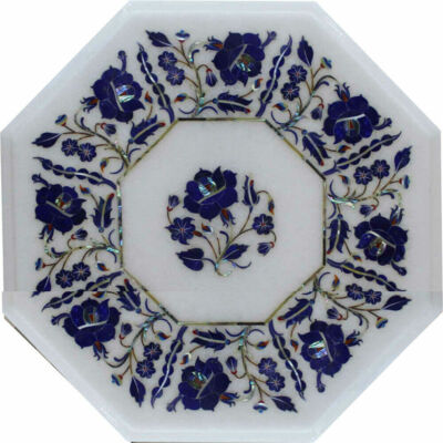 12'' marble side corner Table Top Inlay semi precious stone work Marquetry decor
