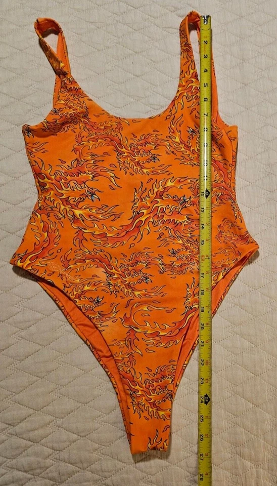 Ed Hardy Orange Firebird Phoenix One Piece Swim Suit Bathing Suit Size Small S - Image 3 of 4