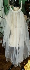 NEW 5 WHITE TWO TIER WEDDING VEIL BEADED HEAD PIECE 40" LONG
