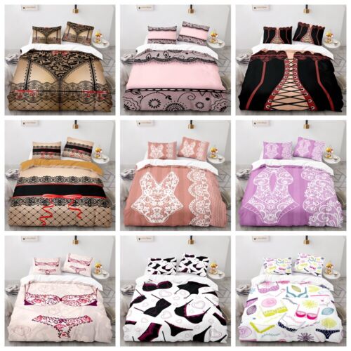 Lace Pattern Sexy Lady Lingerie Set Creative Pattern Doona Duvet Quilt Cover Set - Picture 1 of 19