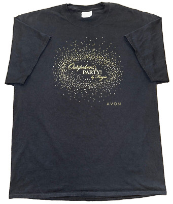 Outspoken Party by Fergie Avon Promo T Shirt Black Gold Vintage Y2K Men's XL