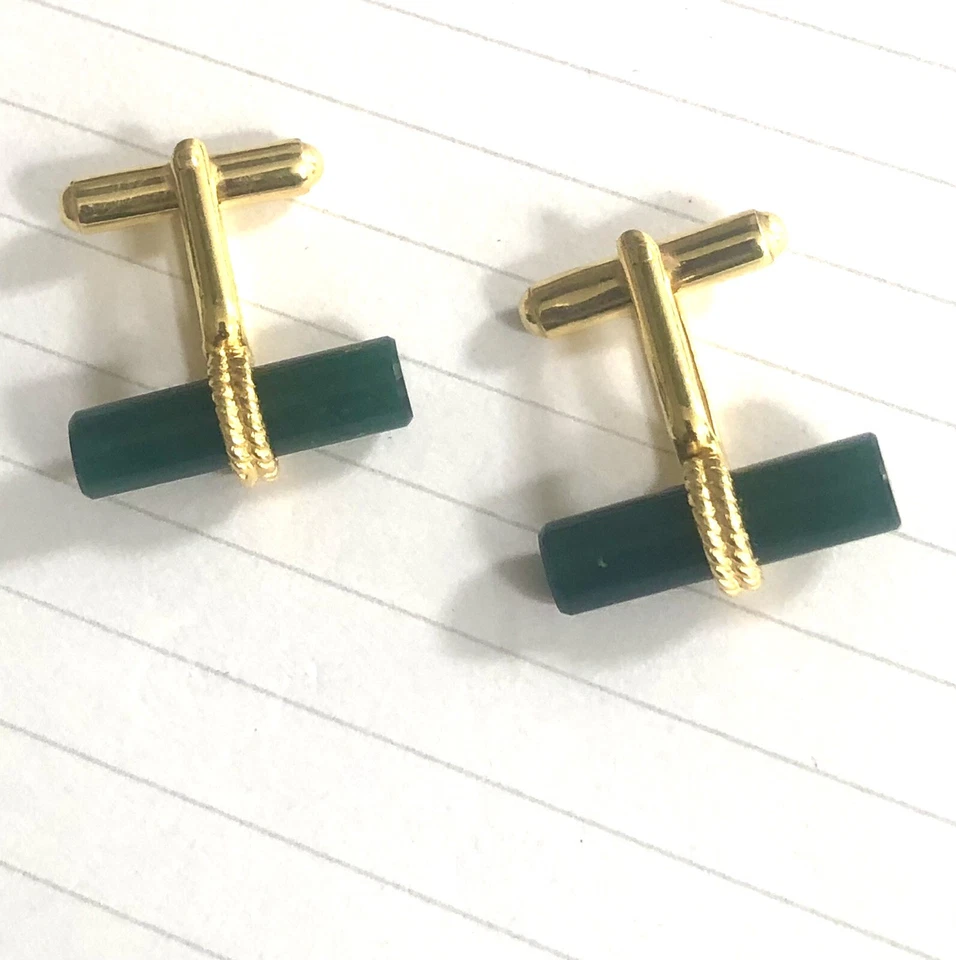 Vintage Jade Cufflinks, Boxed, Excellent Condition 925 - image 2 of 4